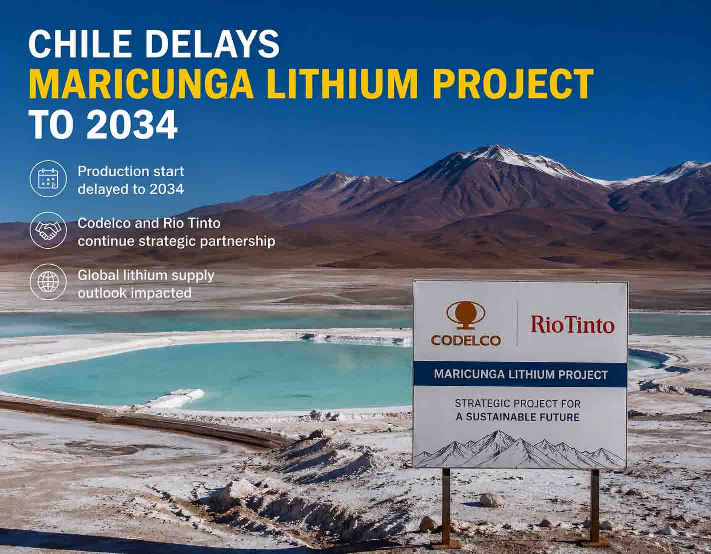 Le Chili reporte son projet d'extraction de lithium de Maricunga à 2034